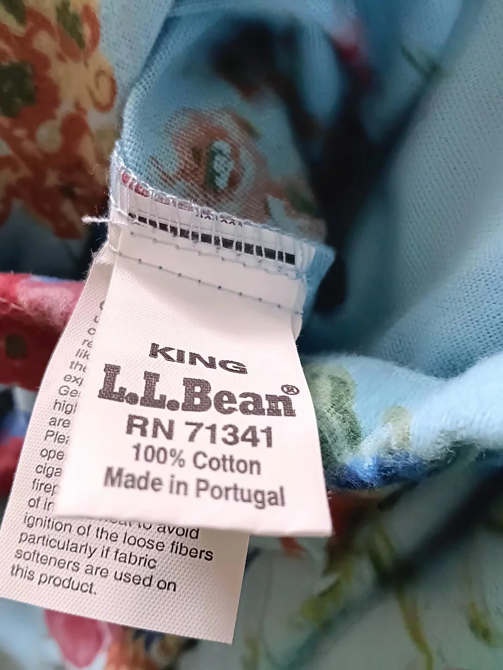 LL BEAN KING Cotton Flannel Duvet Cover Blue Floral Button Closure 100% Cotton
